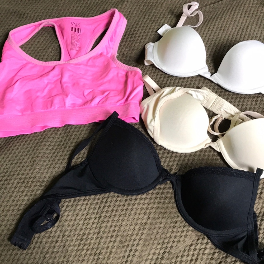 3- 32A bras & small 1 VS sports bra